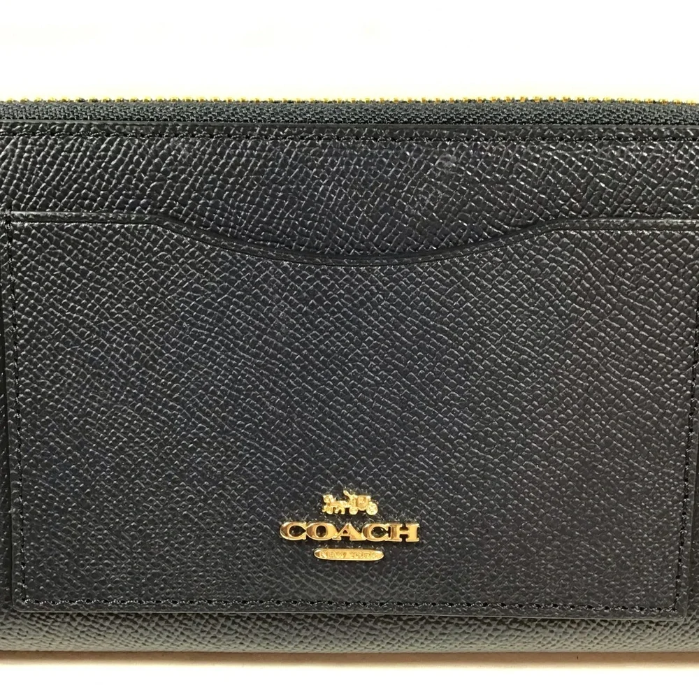 Coach Crossgrain Leather Accordion Zip Around Wallet F54007 Midnight Blue